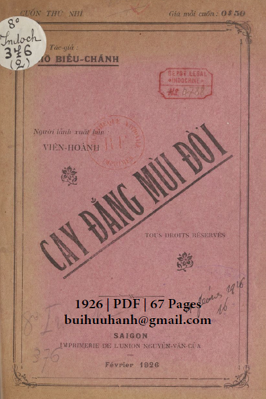 Cay Đắng Mùi Đời Cuốn 2 (NXB Nguyễn Văn Của 1926) - Hồ Biểu Chánh, 67 Trang