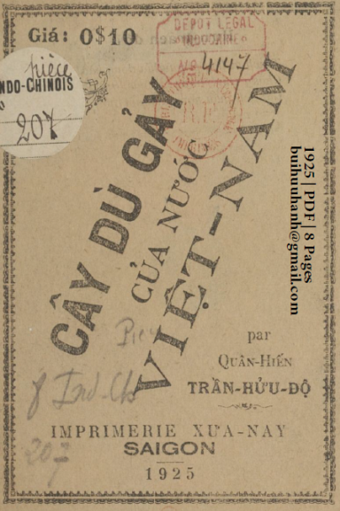 Cây Dù Gảy Của Nước Việt Nam (NXB Xưa Nay 1925) - Trần Hửu Độ, 8 Trang