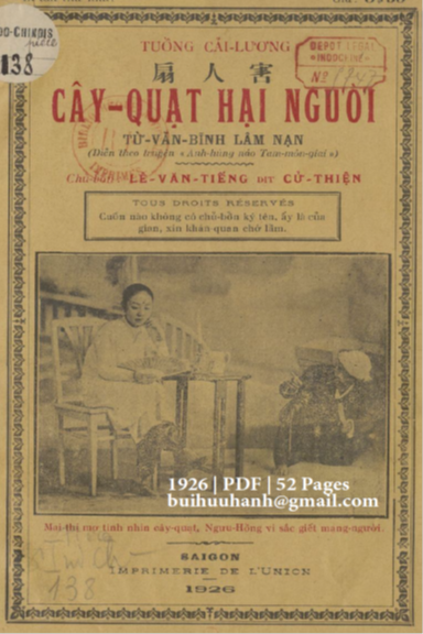 Cây Quạt Hại Người (NXB Nguyễn Văn Của 1926) - Lê Văn Tiếng, 52 Trang