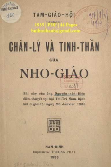 Chân Lý Và Tinh Thần Của Nho Giáo (NXB Trường Phát 1935) - Nguyễn Văn Điện, 44 Trang
