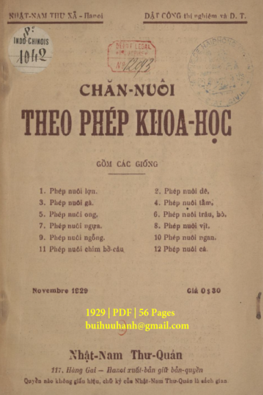 Chăn Nuôi Theo Phép Khoa Học (NXB Nhật Nam 1929) - Dật Công, 56 Trang