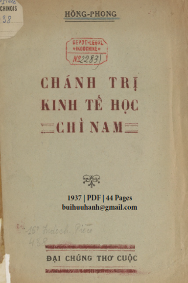 Chánh Trị Kinh Tế Học Chỉ Nam (NXB Đại Chúng 1937) - Hồng Phong, 44 Trang