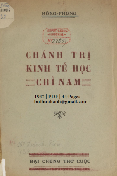 Chánh Trị Kinh Tế Học Chỉ Nam (NXB Đỗ Phương Quế 1937) - Hồng Phong, 44 Trang