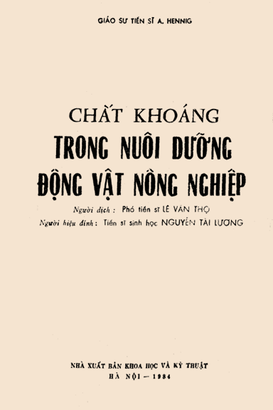 Chất Khoáng Trong Nuôi Dưỡng Động Vật Nông Nghiệp (NXB Khoa Học Kỹ Thuật 1984) - A.Henning