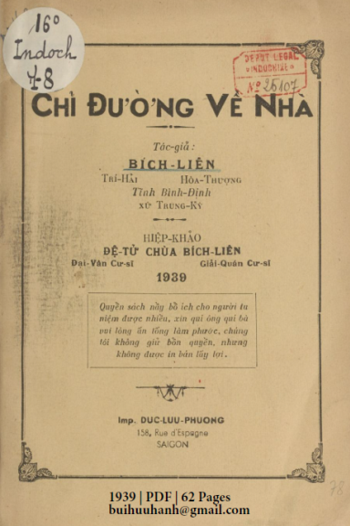 Chỉ Đường Về Nhà (NXB Đức Lưu Phương 1939) - Bích Liên, 62 Trang