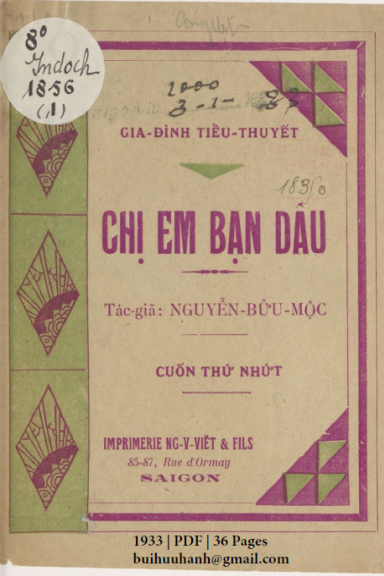 Chị Em Bạn Dâu Cuốn 1 (NXB Nguyễn Văn Viết 1933) - Nguyễn Bửu Mộc, 36 Trang