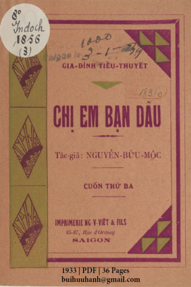 Chị Em Bạn Dâu Cuốn 3 (NXB Nguyễn Văn Viết 1933) - Nguyễn Bửu Mộc, 36 Trang