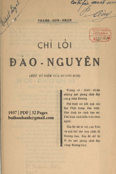 Chỉ Lối Đào Nguyên (NXB Lê Cường 1937) - Thanh Sơn Nhạn, 32 Trang