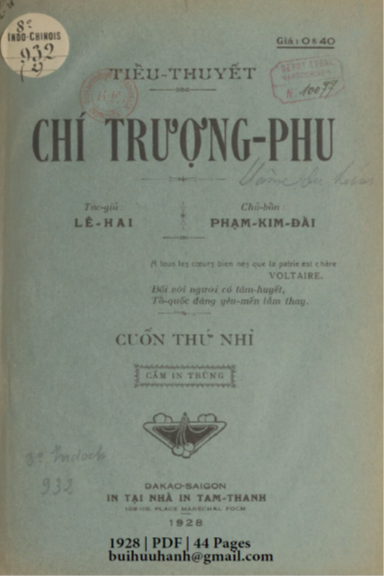Chí Trượng Phu Cuốn 2 (NXB Tam Thanh 1928) - Lê Mai, 44 Trang