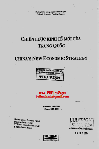 Chiến Lược Kinh Tế Mới Của Trung Quốc (NXB Fulbright 2004) - Châu Văn Thành, 53 Trang