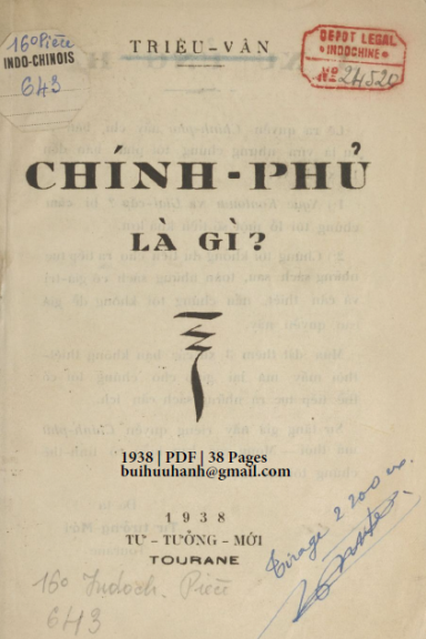 Chính Phủ Là Gì (NXB Tư Tưởng Mới 1938) - Triệu Vân, 38 Trang