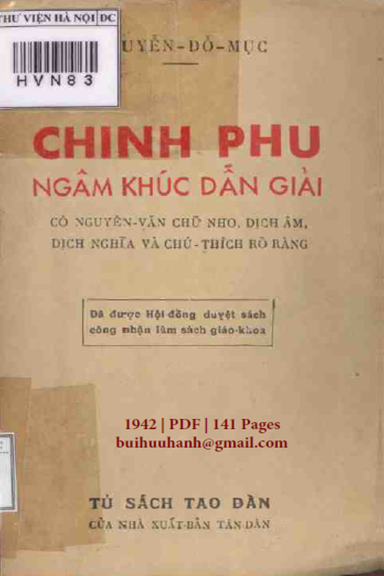 Chinh Phụ Ngâm Khúc Dẫn Giải (NXB Tân Dân 1942) - Nguyễn Đỗ Mục, 141 Trang