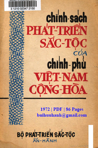 Chính Sách Phát Triển Sắc Tộc Của Chính Phủ Việt Nam Cộng Hòa (NXB Sài Gòn 1972) - Bộ Sắc Tộc
