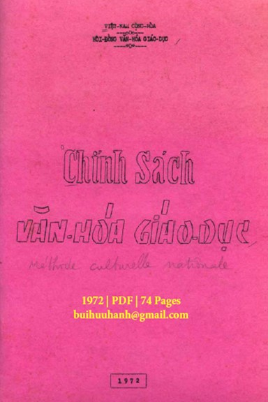 Chính Sách Văn Hóa Giáo Dục (NXB Sài Gòn 1972) - Bộ Văn Hóa, 74 Trang