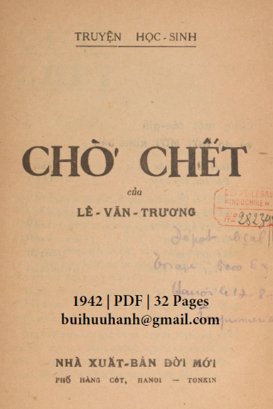 Chờ Chết (NXB Đời Mới 1942) - Lê Văn Trương, 32 Trang