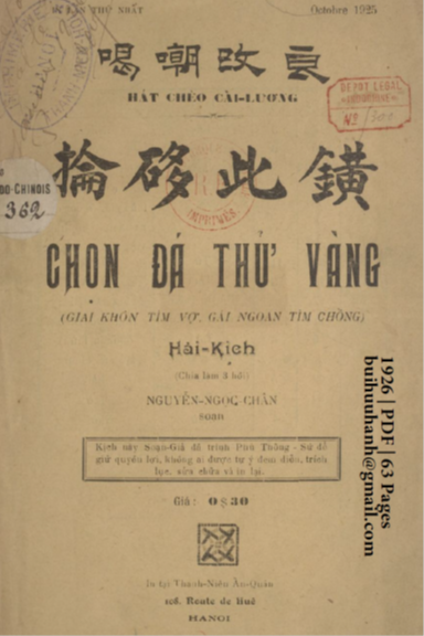 Chọn Đá Thử Vàng (NXB Thanh Niên 1926) - Nguyễn Ngọc Chân, 63 Trang