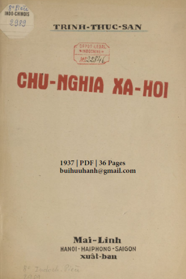 Chủ Nghĩa Xã Hội (NXB Mai Lĩnh 1937) - Trịnh Thúc San, 36 Trang