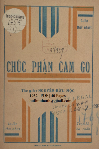 Chúc Phận Cam Go Cuốn 1-3 (NXB Nguyễn Văn Viết 1932) - Nguyễn Bửu Mộc, 130 Trang