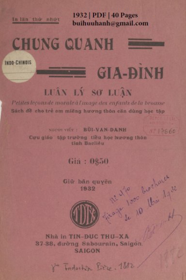 Chung Quanh Gia Đình (NXB Tín Đức Thư Xã 1932) - Bùi Văn Danh, 40 Trang