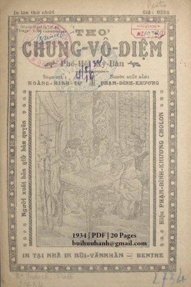 Chung Vô Diệm (NXB Bùi Văn Nhẩn 1934) - Hoàng Minh Tự, 20 Trang