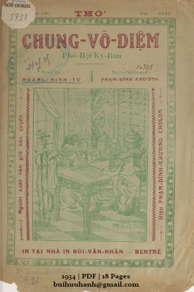 Chung Vô Diệm Phó Hội Kỳ Bàn (NXB Bùi Văn Nhẩn 1934) - Hoàng Minh Tự, 18 Trang