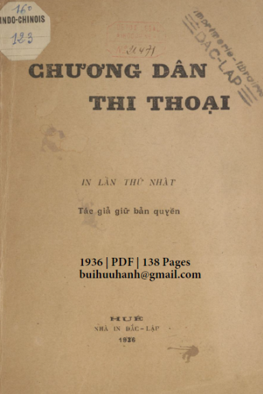 Chương Dân Thi Thoại (NXB Đắc Lập 1936) - Phan Khôi, 138 Trang