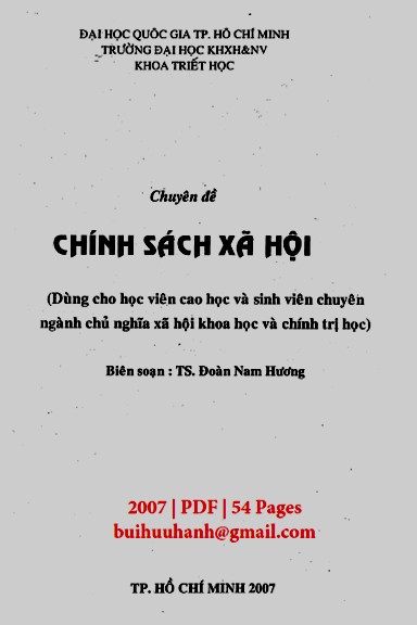 Chuyên Đề Chính Sách Xã Hội (NXB Đại Học Quốc Gia 2007) - Đoàn Nam Hương, 54 Trang