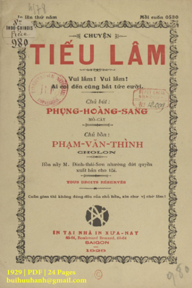 Chuyện Tiếu Lâm (NXB Xưa Nay 1929) - Phụng Hoàng Sang, 24 Trang