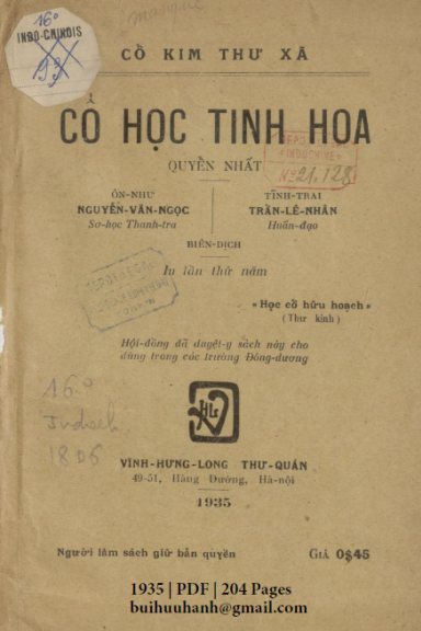 Cổ Học Tinh Hoa Quyển 1 (NXB Vĩnh Hưng Long 1935) - Nguyễn Văn Ngọc, 204 Trang