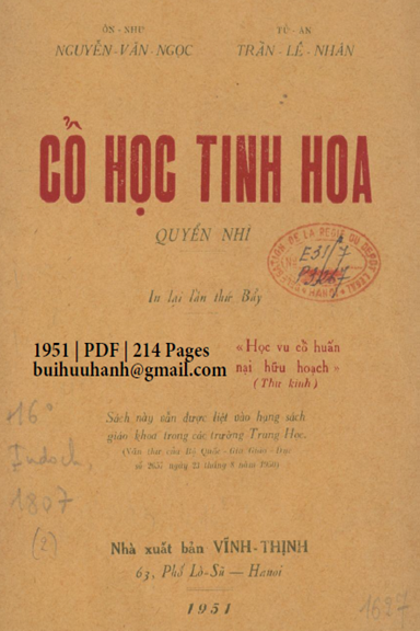 Cổ Học Tinh Hoa Quyển 2 (NXB Vĩnh Thịnh 1951) - Nguyễn Văn Ngọc, 214 Trang