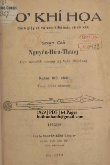 Cơ Khí Họa (NXB Nguyễn Kính 1929) - Nguyễn Hữu Thăng, 64 Trang