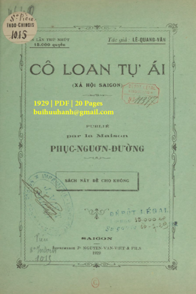 Cô Loan Tự Ái (NXB Nguyễn Văn Viết 1929) - Lê Quang Vân, 20 Trang