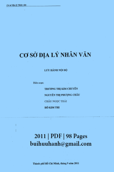 Cơ Sở Địa Lý Nhân Văn (NXB Đại Học Quốc Gia 2011) - Trương Thị Kim Chuyên, 98 Trang