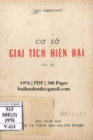 Cơ Sở Giải Tích Hiện Đại Tập 3 (NXB Đại Học 1976) - Jean Dieudonne, 380 Trang