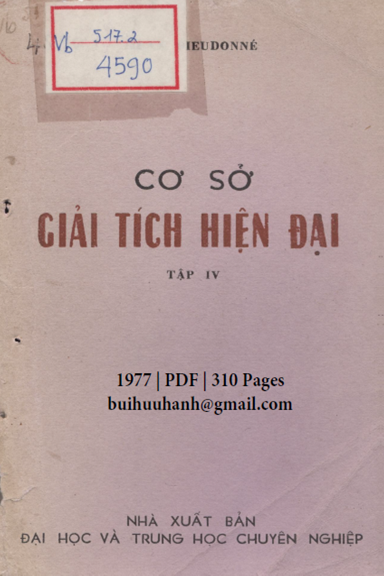 Cơ Sở Giải Tích Hiện Đại Tập 4 (NXB Đại Học 1977) - Jean Dieudonne, 310 Trang