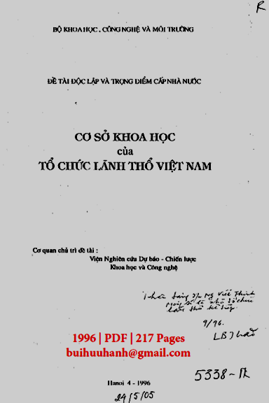 Cơ Sở Khoa Học Của Tổ Chức Lãnh Thổ Việt Nam (NXB Hà Nội 1996) - Lê Bá Thảo, 217 Trang