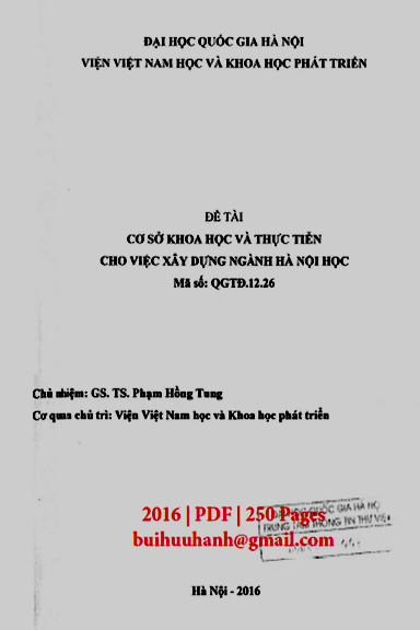 Cơ Sở Khoa Học Và Thực Tiễn Cho Việc Xây Dựng Ngành Hà Nội Học - Phạm Hồng Tung, 250 Trang