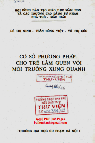 Cơ Sở Phương Pháp Cho Trẻ Làm Quen Với Môi Trường Xung Quanh (NXB Đại Học Sư Phạm 1995)- Lê Thị Ninh