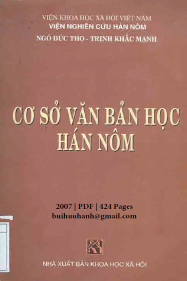 Cơ Sở Văn Bản Học Hán Nôm (NXB Khoa Học Xã Hội 2007) - Ngô Đức Thọ, 424 Trang