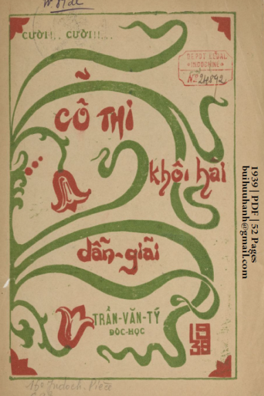 Cổ Thi Khôi Hài Dẫn Giải (NXB Đức Lưu Phương 1939) - Trần Văn Tý, 52 Trang
