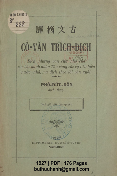 Cổ Văn Trích Dịch (NXB Nguyễn Tuyên 1927) - Phó Đức Đôn, 176 Trang