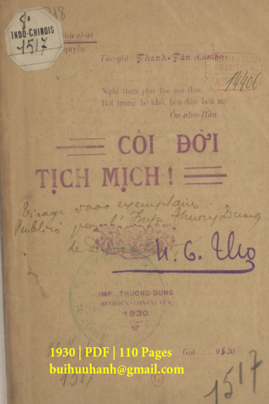 Cõi Đời Tịch Mịch (NXB Thường Dụng 1930) - Thanh Tân, 110 Trang