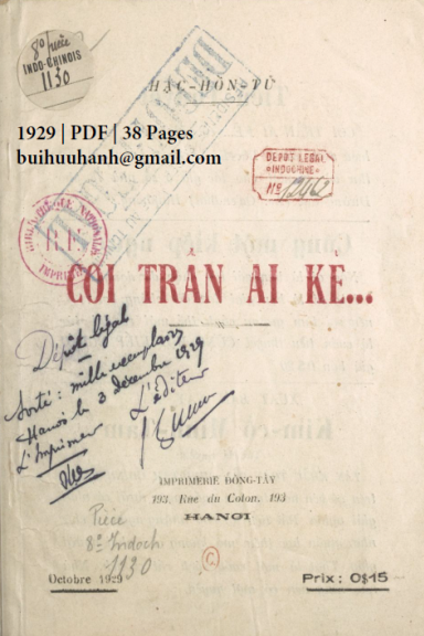 Cõi Trần Ai Kẻ (NXB Đông Tây 1929) - Hạc Hồn Tử, 38 Trang