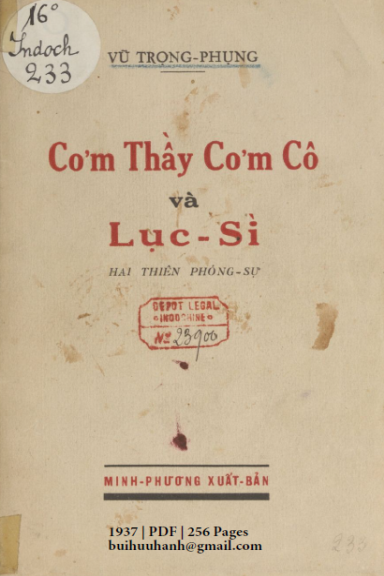 Cơm Thầy Cơm Cô Và Lục Sì (NXB Minh Phương 1937) - Vũ Trụng Phụng, 256 Trang