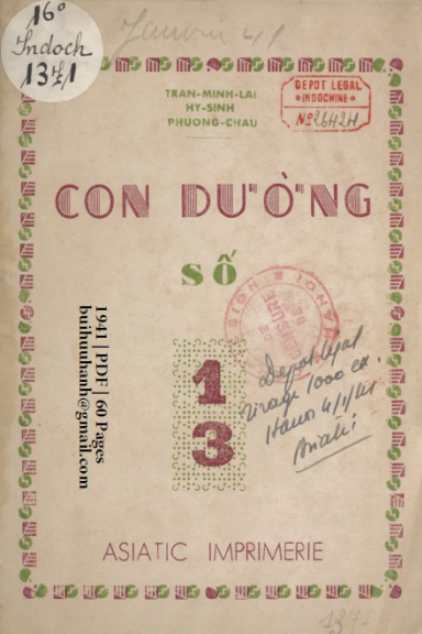Con Đường Số 13 (NXB Asiatic 1941) - Trần Minh Lai, 60 Trang