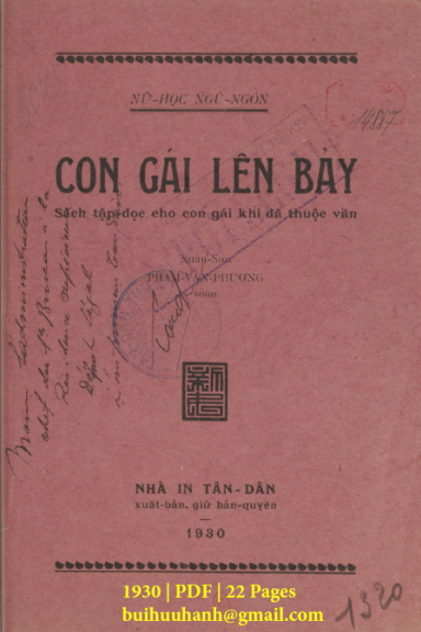 Con Gái Lên Bảy (NXB Tân Dân 1930) - Phạm Văn Phương, 22 Trang