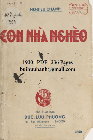 Con Nhà Nghèo (NXB Đức Lưu Phương 1930) - Hồ Biểu Chánh, 236 Trang