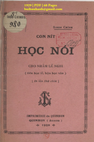 Con Nít Học Nói Cho Nhằm Lễ Nghi (NXB Qui Nhơn 1929) - Simon Chính, 68 Trang