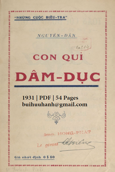 Con Quỉ Dâm Dục (NXB Hồng Phát 1931) - Nguyên Dân, 54 Trang