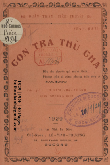 Con Trả Thù Cha (NXB Mới 1929) - Trương Bá Thành, 40 Trang